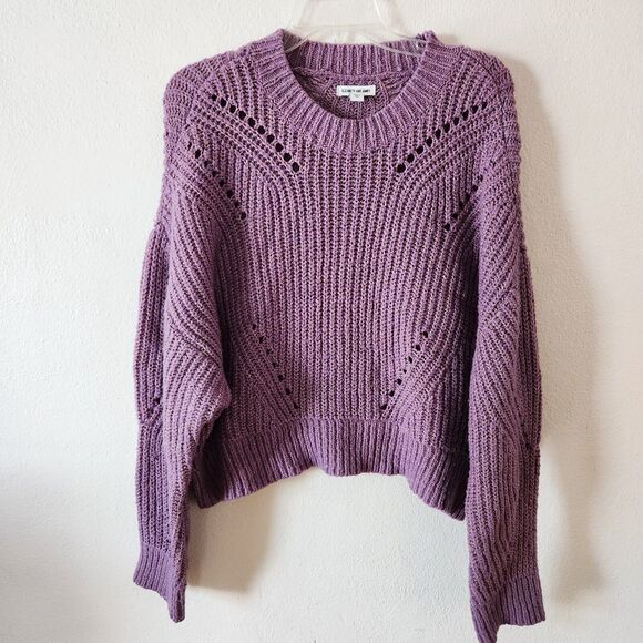 Elizabeth and James Knit Sweater Giada Purple Cropped Oversize Metallic Gold XL - Picture 8 of 8
